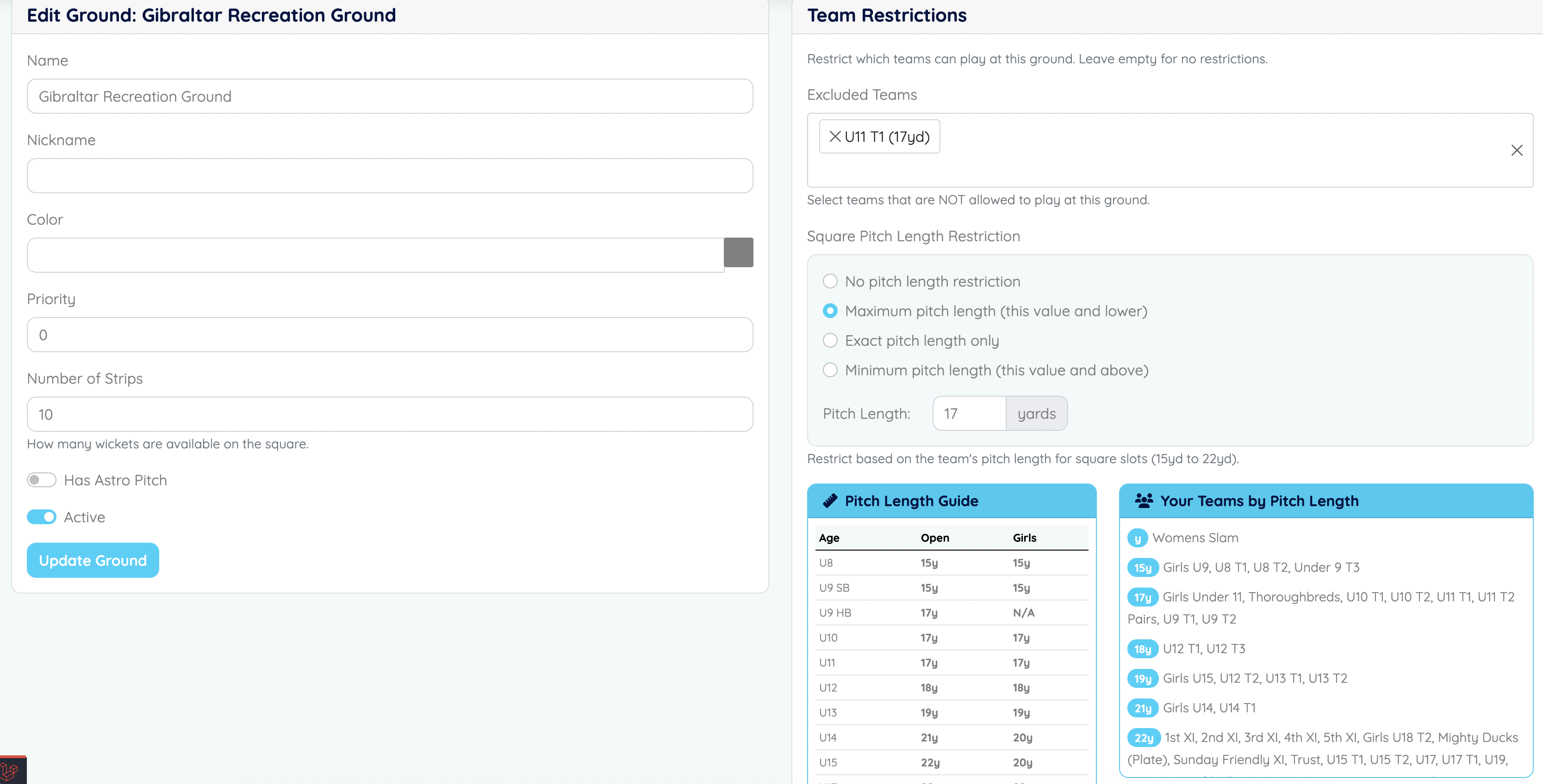 Ground Restrictions Configuration